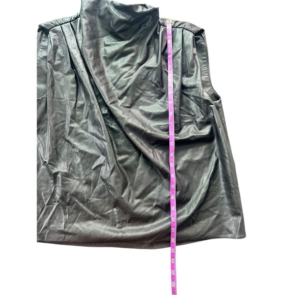 Amanda Uprichard Fabienne Black Faux Leather Sleeveless Top Cowl Neck Blouse - Picture 4 of 9